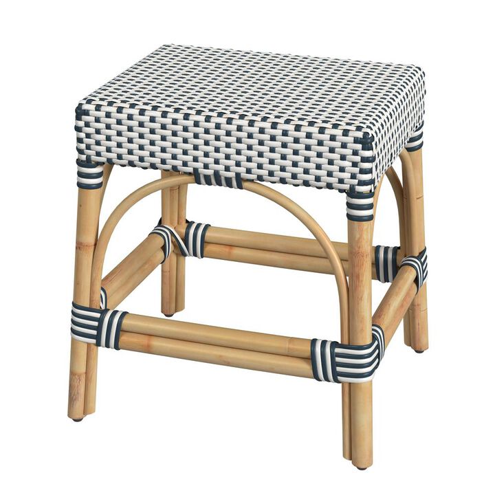 Butler Specialty Robias Rattan Rectangular 18" Dining Stool, White and Navy Stripe