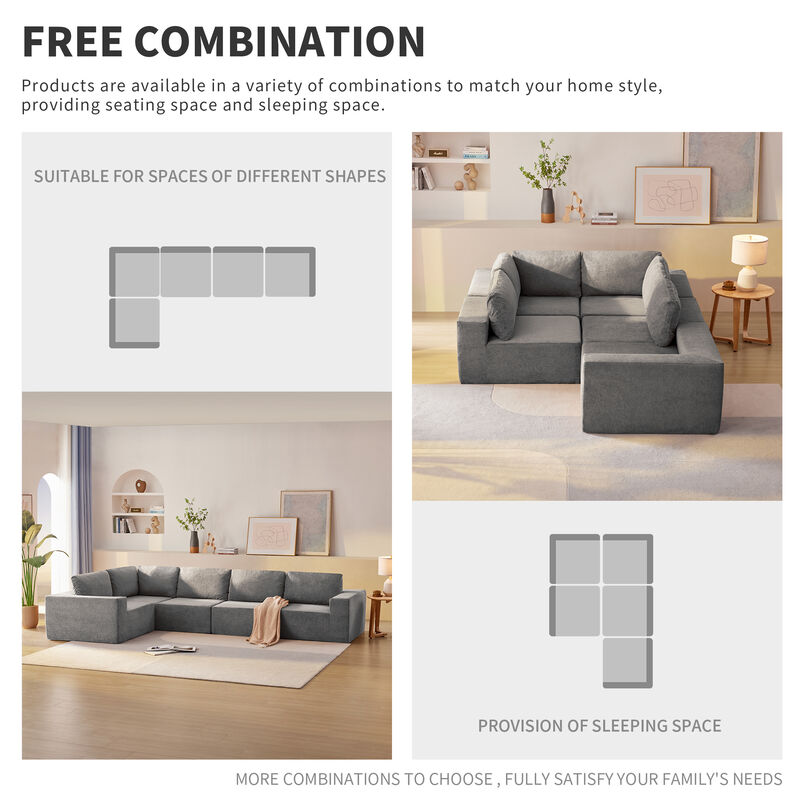 MONDAWE Modular 5 Pieces Free Combination L Shaped Sectional Sofa,Luxury Floor Couch Set,Upholstered Indoor Furniture,Foam-Filled Sleeper Sofa Bed