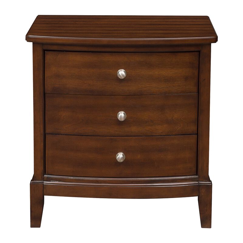 Wooden Nightstand with 3 Spacious Drawers and Knobs, Brown-Benzara