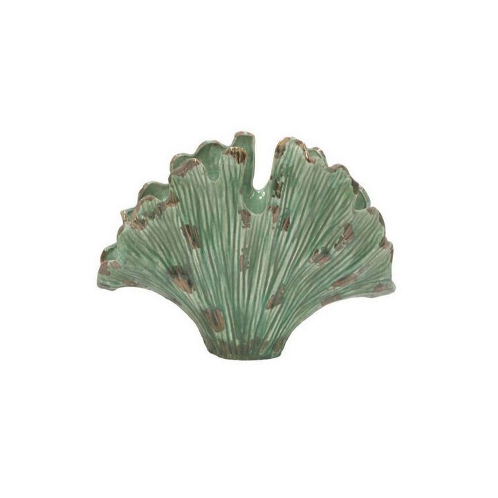 18 Inch Accent Vase, Intricate Kelp Design, Green Ceramic, Brown Accents - Benzara