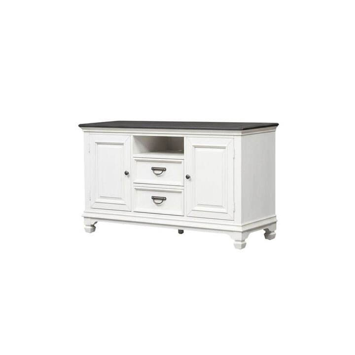 Liberty Furniture White Wirebrushed TV Console with Charcoal Top in Cottage Style
