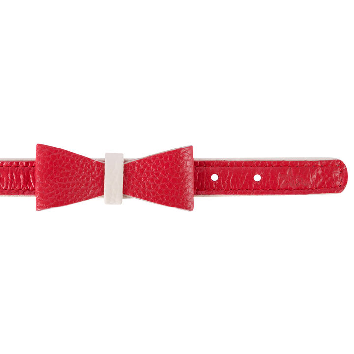 POISEPUP Cute Handmade Genuine Soft Full Grain Leather Dog Bow Tie - Red | Cream