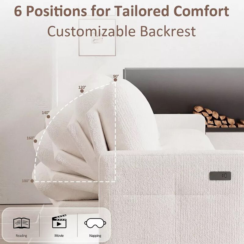 105" U-Shaped Sleeper Sofa Bed, Chenille Pull Out Couch with Reversible Storage Chaise, 5-Position image number 6