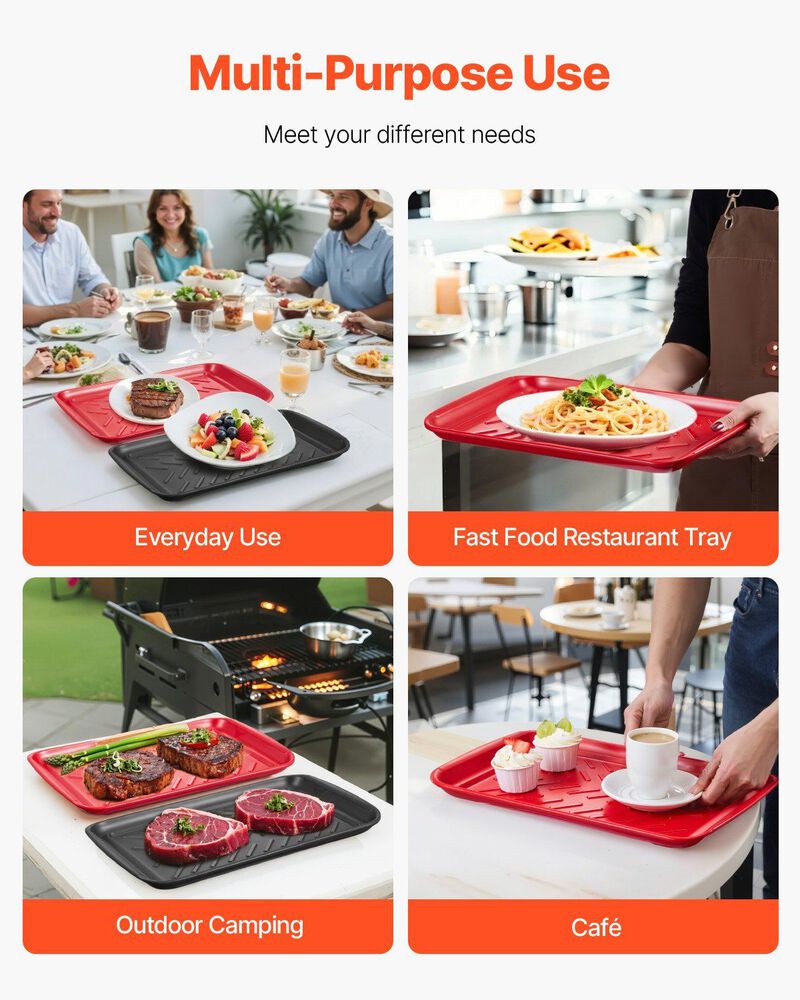 2-Pack Plastic Serving Trays with Handles, Anti-Slip Prep and Serve Trays for BBQ & Kitchen image number 4