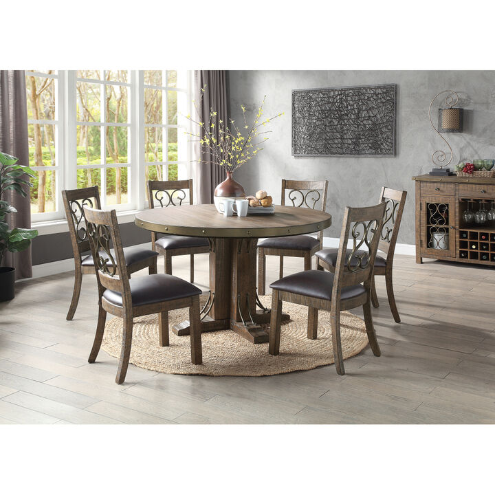Raphaela Round Dining Table in Weathered Cherry Finish DN