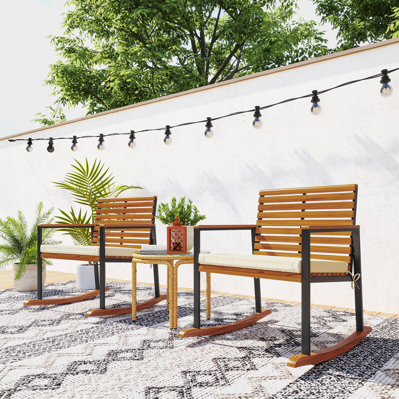Hivvago Patio Rocking Chair Set of 2 Acacia Wood Outdoor Chairs image number 7