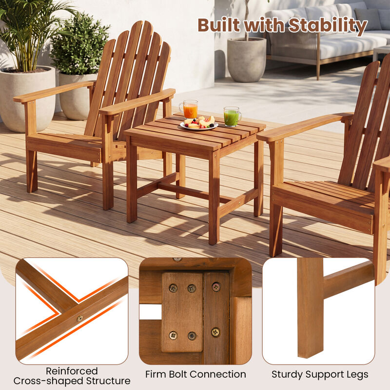 Outdoor Natural Adirondack Chair Set of 2 with Side Table for Garden Deck image number 3