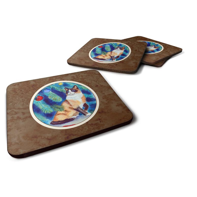 Caroline's Treasures 7155FC Christmas Tree Cat Foam Coasters (Set of 4), 3.5, Multicolor image number 0