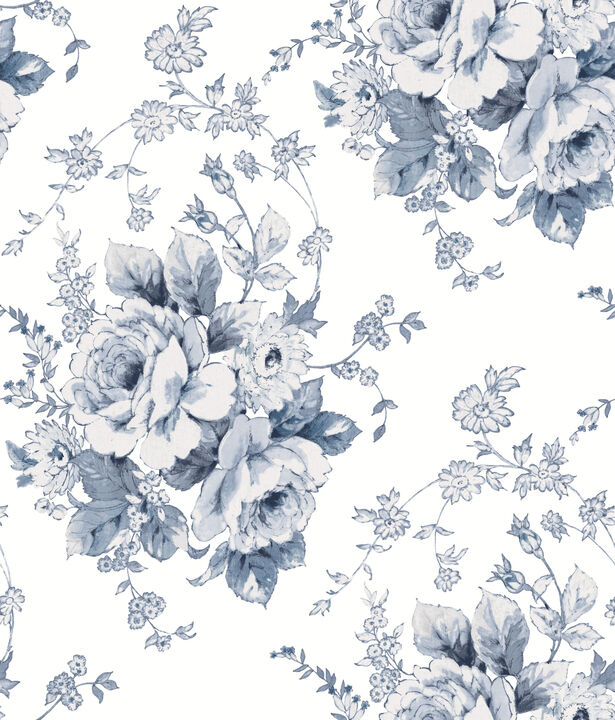 Heritage Rose Navy & White Wallpaper