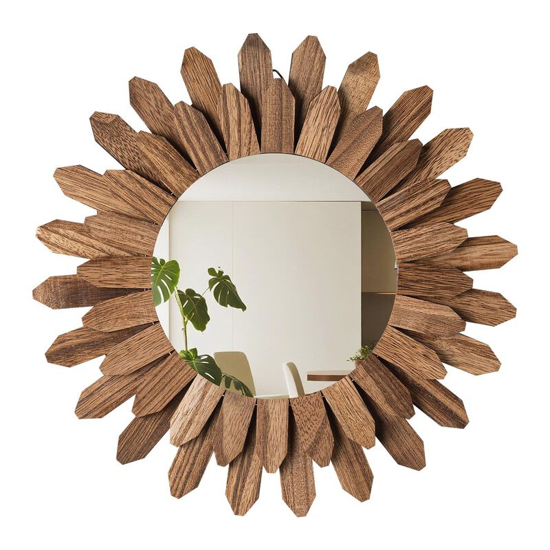 Farmhouse Wood Wall Mirror, Sunburst Decorative Mirror for Bathroom, Entryway & Living Room-Carbonized Black image number 3