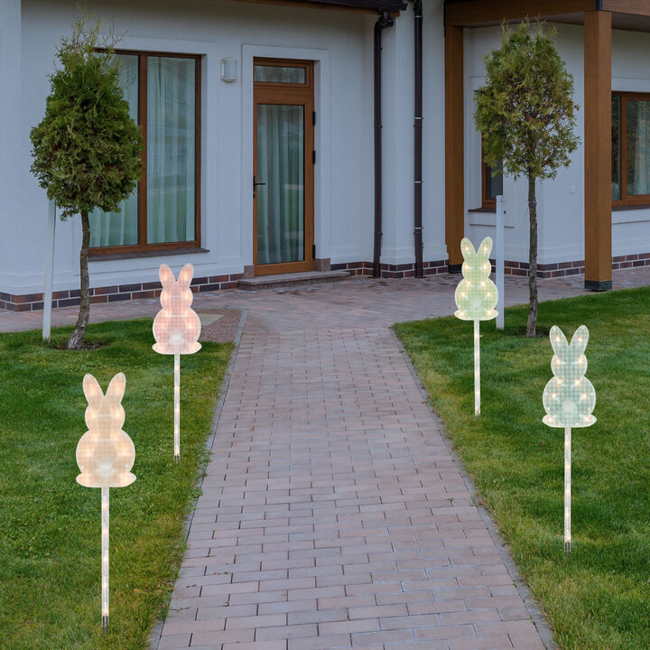 4ct Plaid Pastel Bunny Easter Pathway Marker Lawn Stakes  Clear Lights