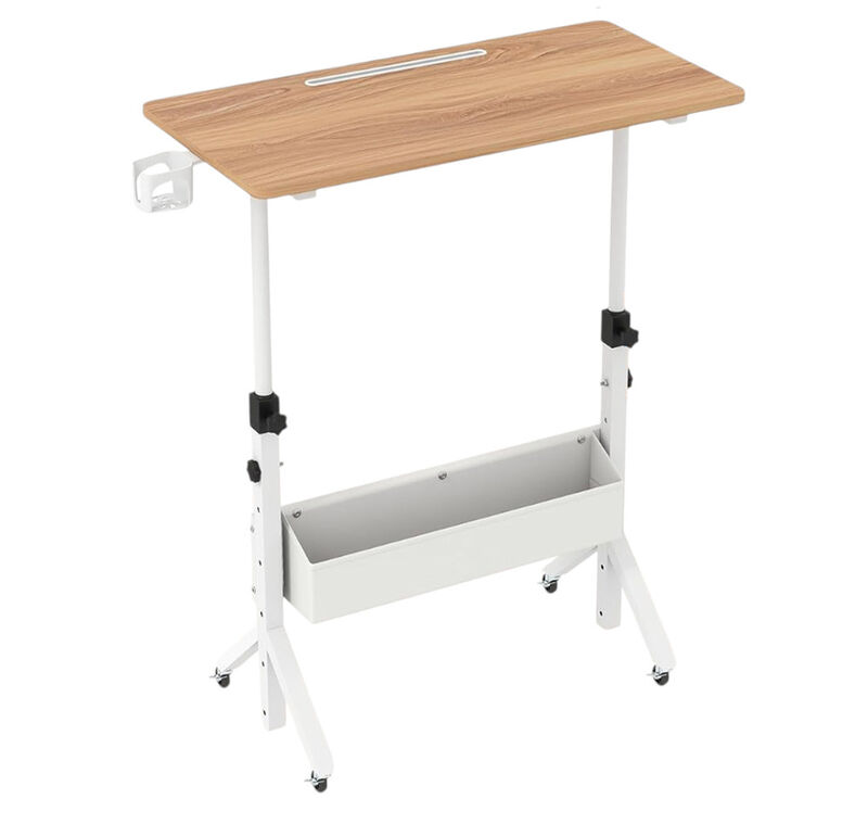 Mobile Rolling Standing Desk with Adjustable Height Cup Holder and Storage Basket image number 0