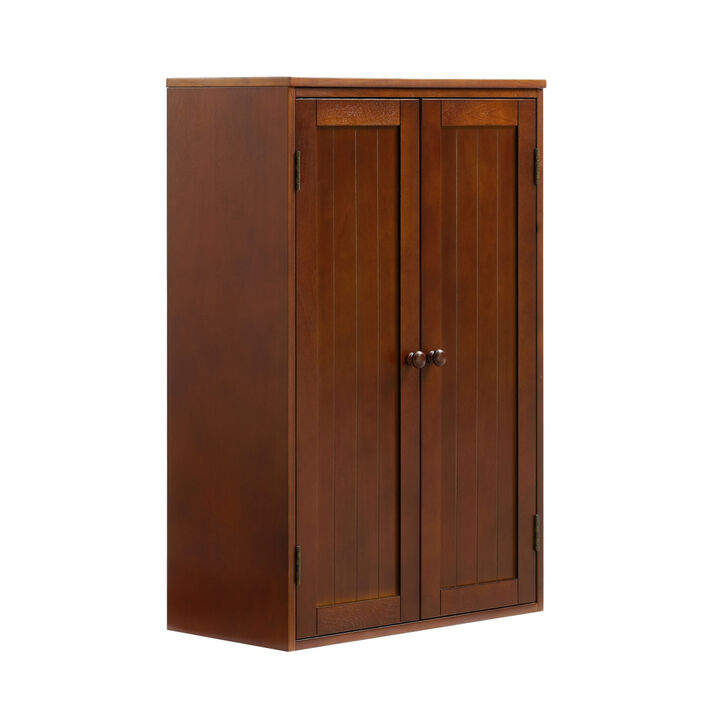 Bathroom Storage Cabinet Freestanding Wooden Floor Cabinet with Adjustable Shelf and Double Door Walnut