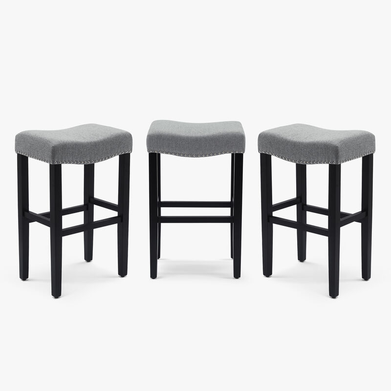 WestinTrends 29" Upholstered Saddle Seat Black Bar Stool (Set of 3)