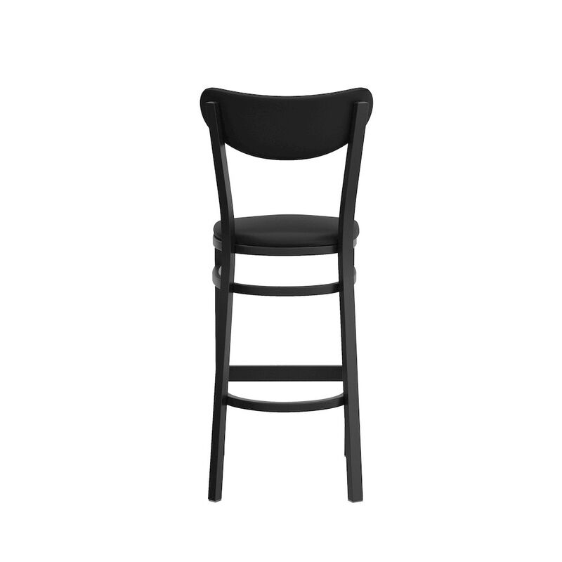 Flash Furniture Barstool, Black Steel Frame, Black Vinyl Boomerang Back, and Black Vinyl Seat image number 2