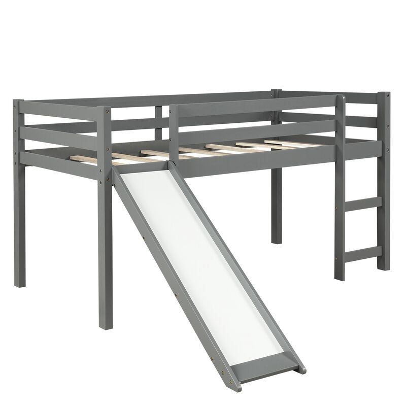 Durable Low Loft Bed with Slide &ndash; Playful Twin Frame with Built-In Ladder image number 2