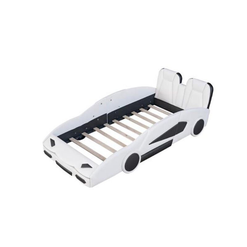 Race Car-Shaped Platform Bed with Wheels Fun & Sturdy Kids' Bed Frame