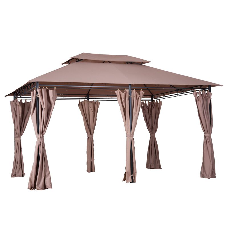 Khaki Outdoor Oasis: 10x13 Gazebo with Curtains & Vented Steel Frame