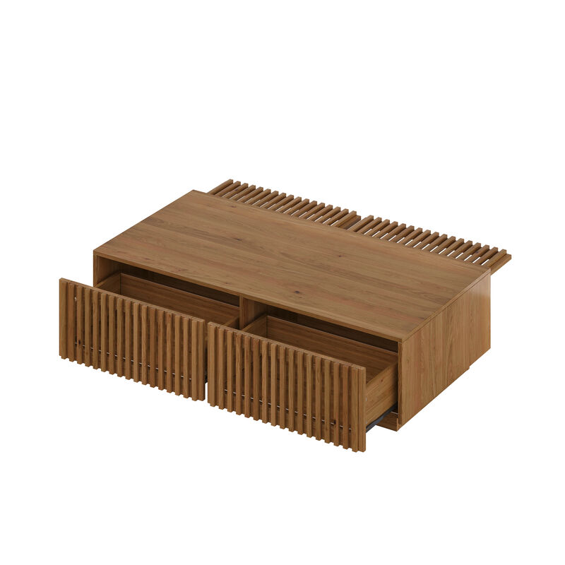 Whisen 47" Mid-Century Modern Solid Wood Coffee Table with Slatted Storage Drawers, Low Profile Rectangular Center Table for Living Room image number 7