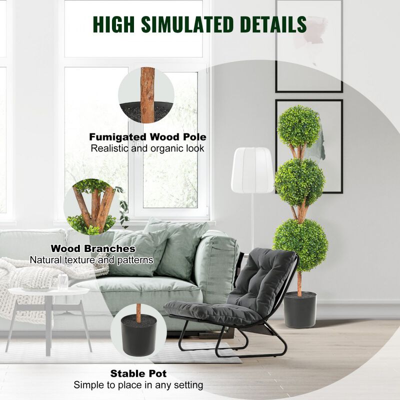 Decorative Artificial Boxwood Topiary Trees 2-Pack with Ball-Shaped Plants-Green image number 4
