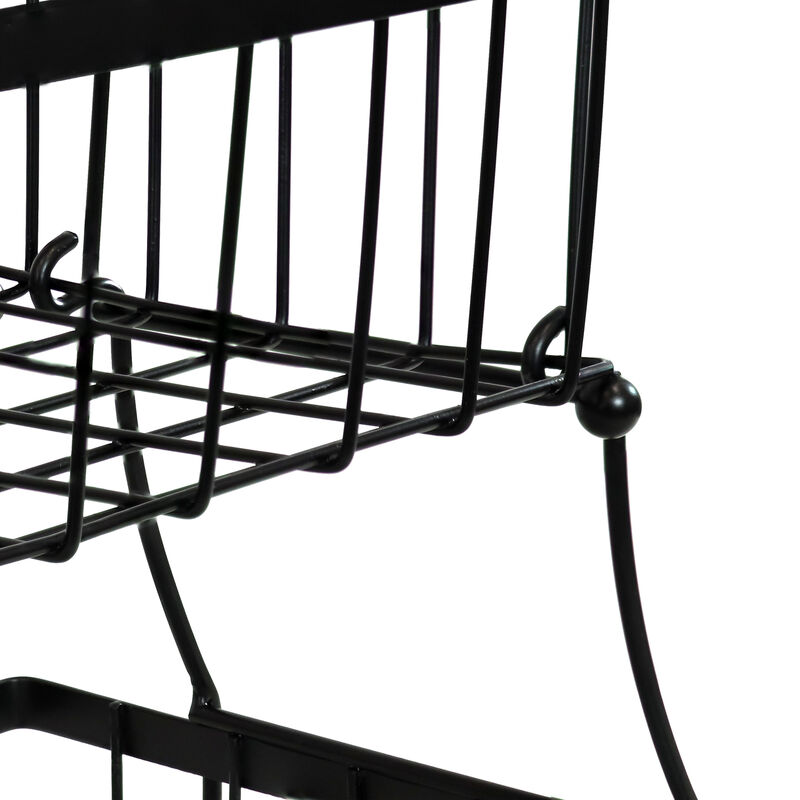 Sunnydaze 2-Tier Metal Wire Collapsible Tabletop Storage Basket - Black
