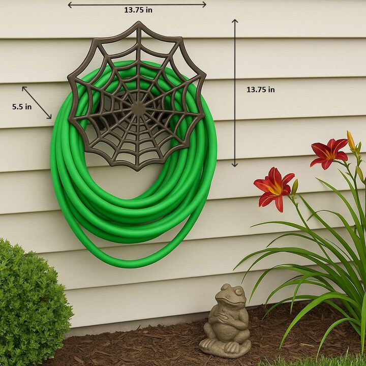 Spider Web XL Cast Iron Hose Holder, Bronze Outdoor Wall Mount