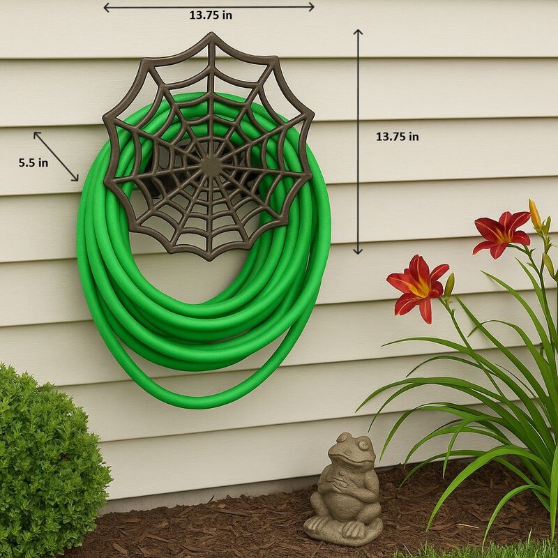 Spider Web XL Cast Iron Hose Holder, Bronze Outdoor Wall Mount image number 1