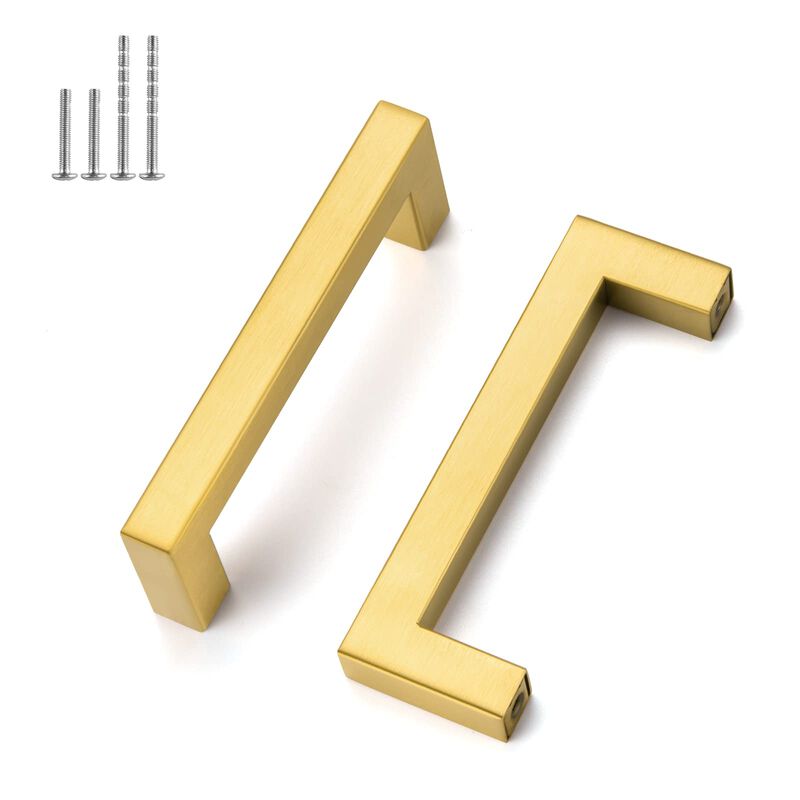 homdiy Gold Cabinet Pulls 96mm Cabinet Hardware - 3.75 inch Drawer Pulls LSJ12GD Drawer Handles 10 Pack Brushed Brass Kitchen Ca
