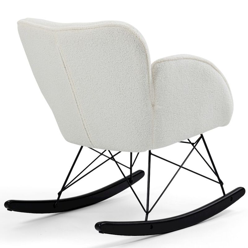 Glamour Home Ayan White Boucle Rocking Chair with Black Legs