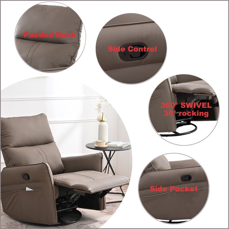 Mondawe 360 &deg; Swivel Nursery Rocking Swivel Recliner Chair, Glider Chair with Side Pocket