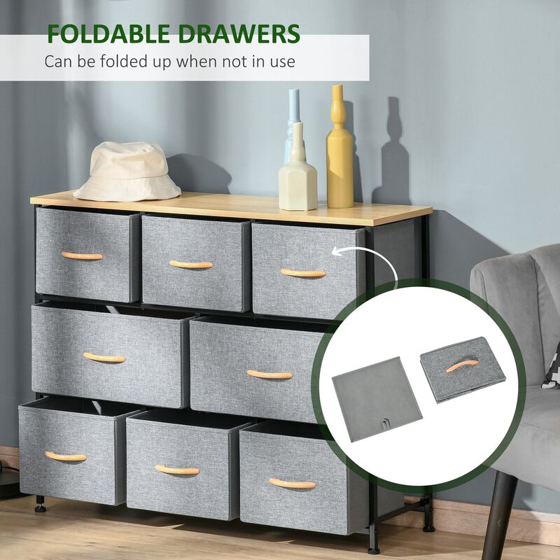 Light Gray Bedroom Storage: 8-Drawer Fabric Dresser with Steel Frame
