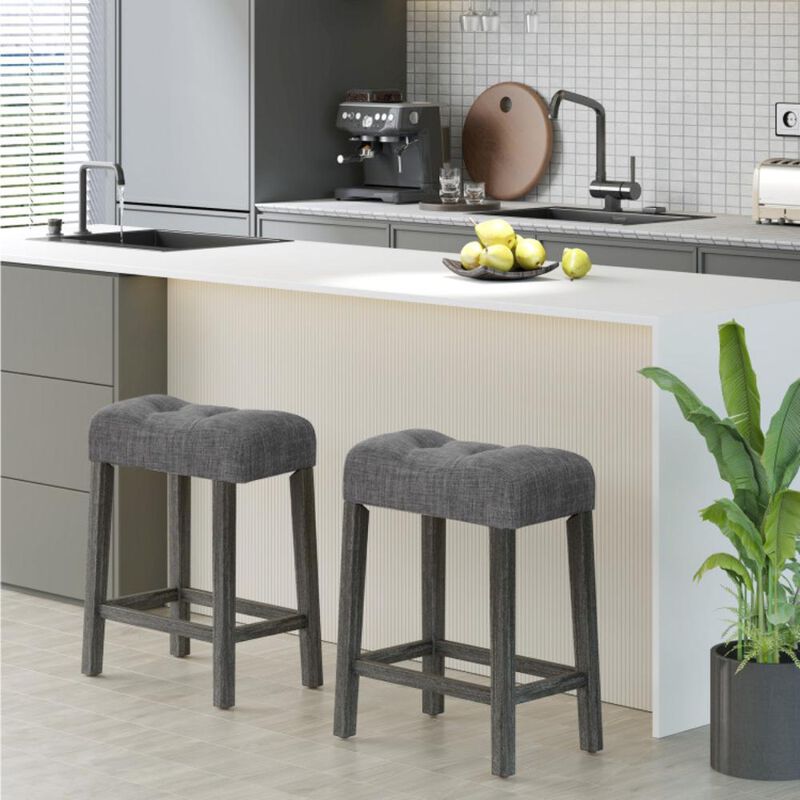 Hivvago 24 Inch Set of 2 Saddle Bar Stools with Padded Seat