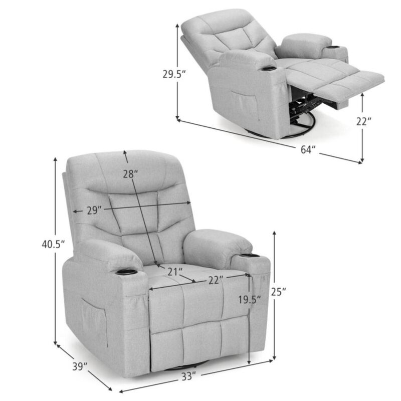 Hivvago Massage Rocking Recliner Chair with Heat and Vibration-Gray