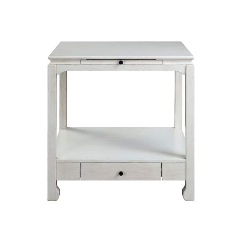Accent Table with Pull Out Tray and 1 Drawer, Antique White-Benzara image number 3