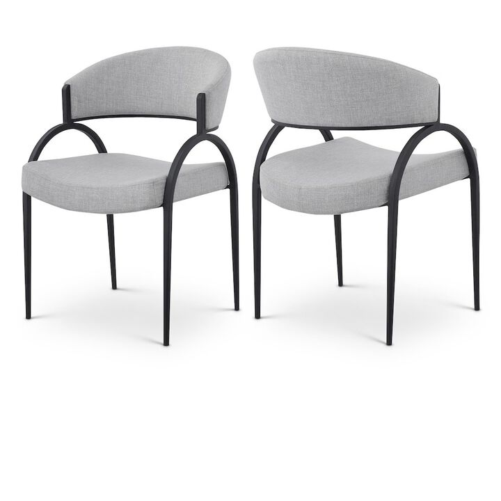 Meridian Furniture Privet Grey Linen Textured Fabric Dining Chair, Set of 2