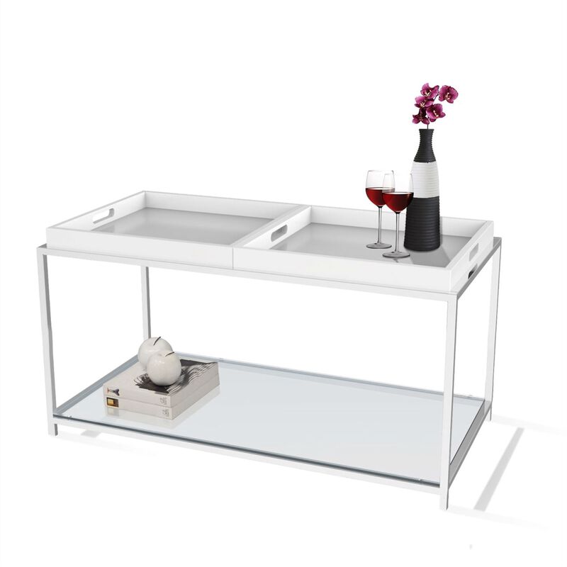 Chic Metal Coffee Table with 2 Removable Trays &ndash; Perfect for Any Living Room
