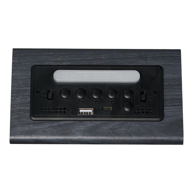 Digital Wooden Alarm Clock with Voice Control Dual Alarm USB Charger image number 3
