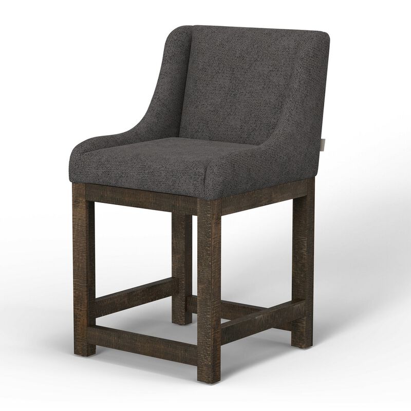 Lamy Counter Height Chair, Curved Arms, Compact, Rich Gray Polyester