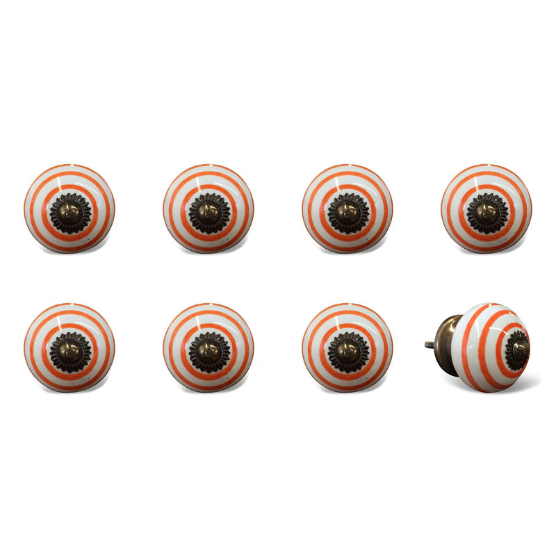 HomeRoots Set of Eight Orange And White Ceramic And Metal Drawer Pull Knobs image number 3
