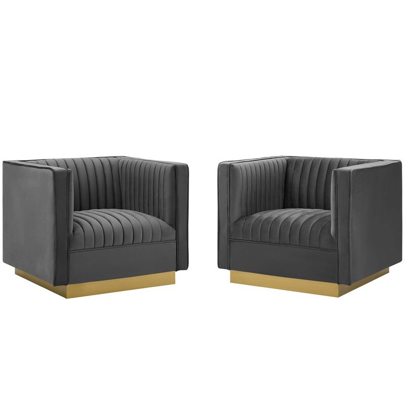 Sanguine Vertical Channel Tufted Upholstered Performance Velvet Armchair Set of 2 image number 0