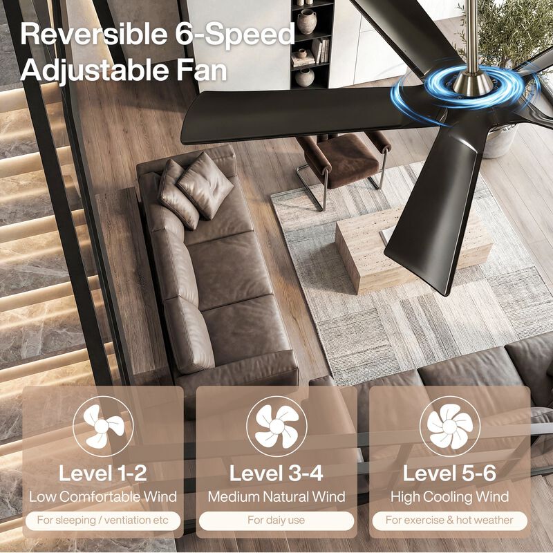 Black Ceiling Fan with Light and Remote, Five-Blade Dimmable LED DC Fan image number 7