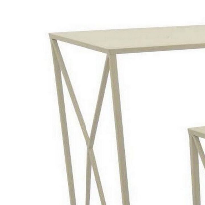 Hyan Modern Plant Stand Side Table Set of 3, Crossed White Metal Frame - Benzara