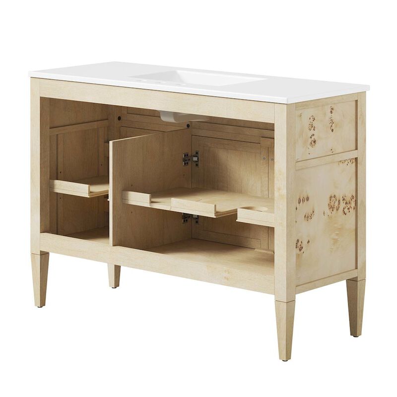 Modway Elysian 48" Wood Single Bathroom Vanity in White Burl with Ceramic Sink Basin image number 5