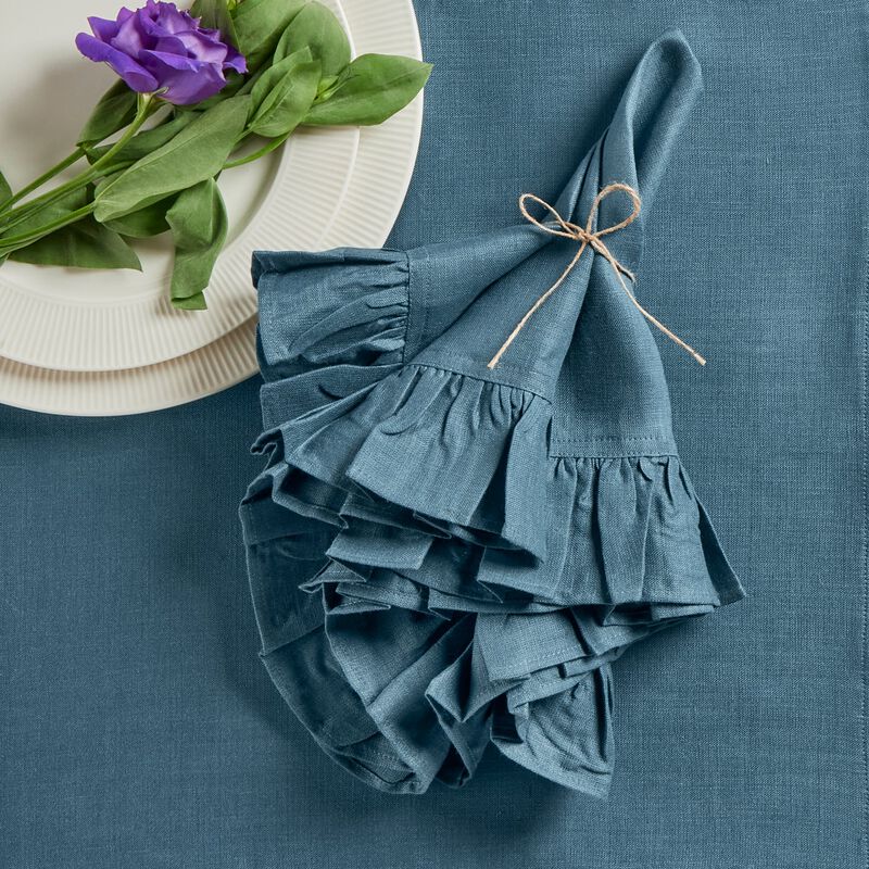Solino Home Gabrielle Ruffle 100% Linen Dinner Napkins &ndash; Set of 4, 20 x 20 in, Machine Washable, Holiday and Everyday Dining