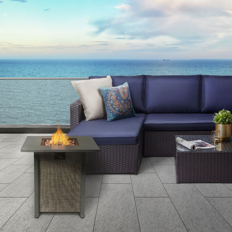 Teamson Home Outdoor 28" Propane Gas Fire Pit with Woven Textilene Base, Beige