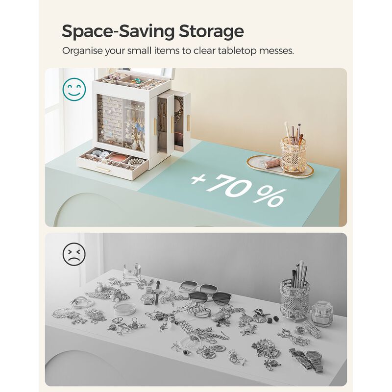 Elegant 5-Layer Jewelry Box with Glass Window, Vertical Storage Space, and Large Mirror