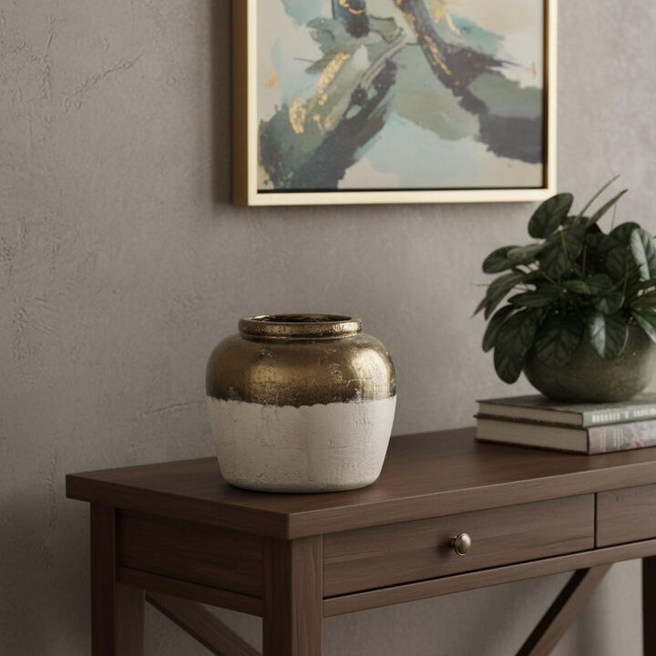 HomeRoots 11" Antiqued Bronze And Light Gray Color Block Ceramic Round Table Vase