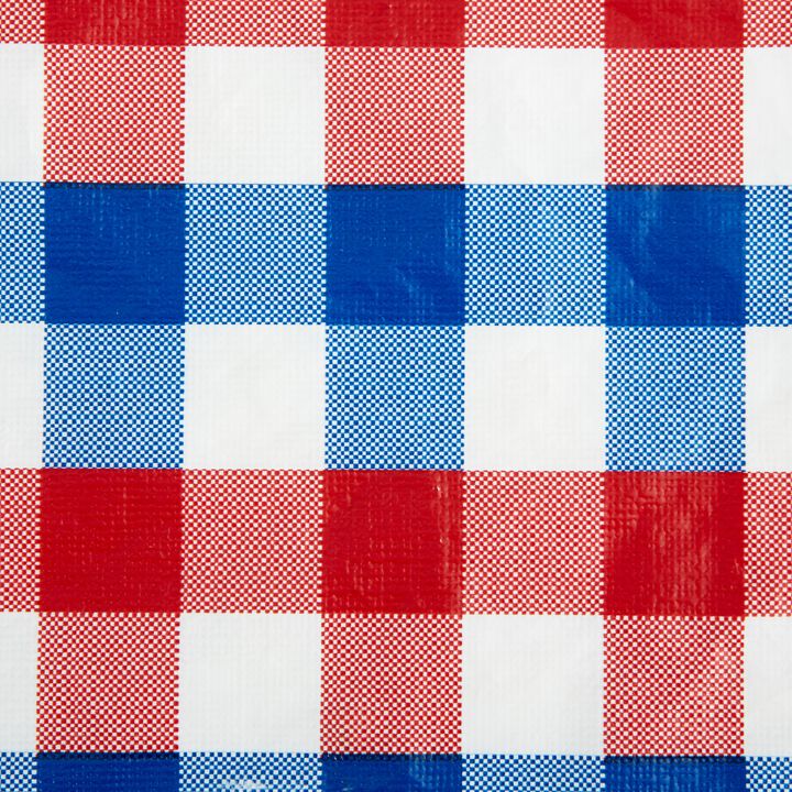 70" Round Red  White and Blue Americana Checkered Vinyl Tablecloth