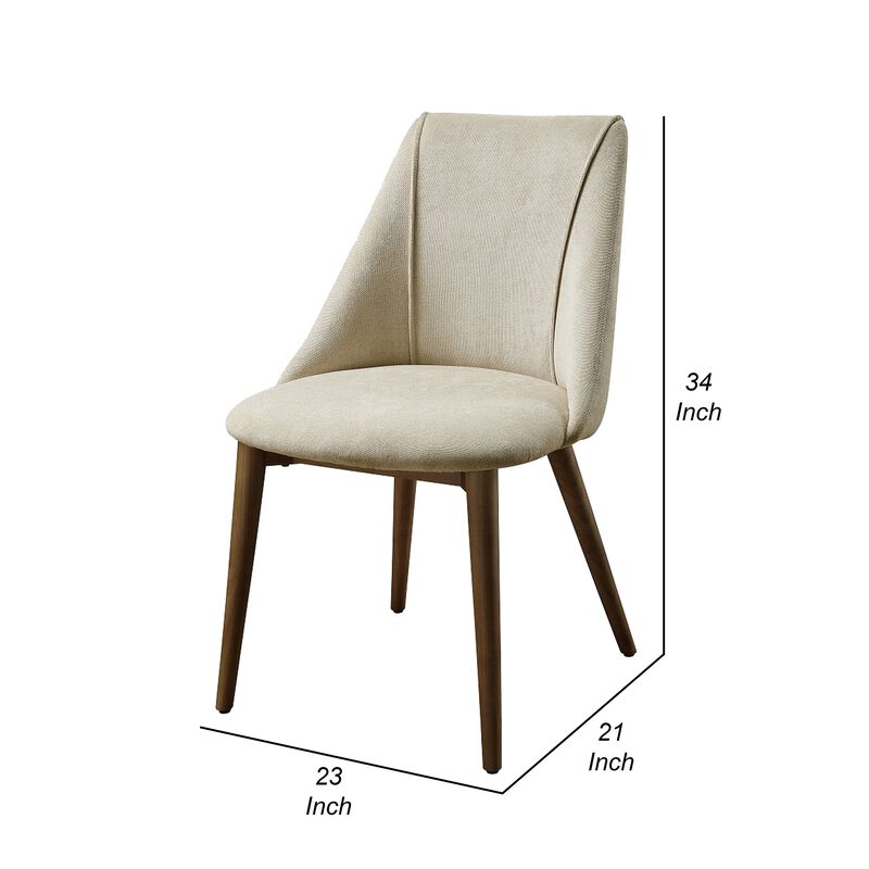 Iliana Side Dining Chair Set of 2, Beige Fabric, Tapered Brown Legs - Benzara