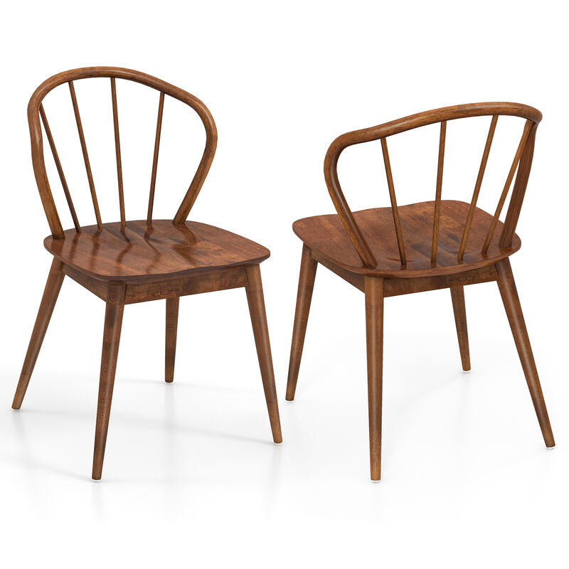 Wooden Dining Chair Set of 2 with High Spindle Back and Wide Seat